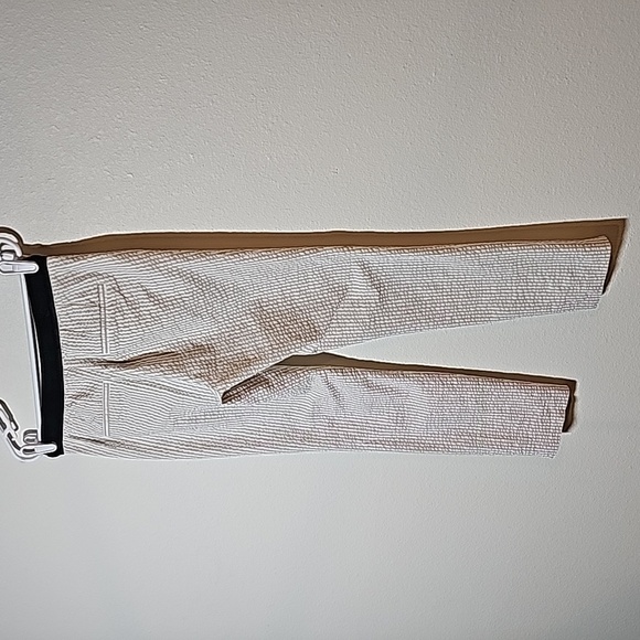 Zara Pants Trouser Slacks Seersucker Stripe Mid-Rise Stretch White Tan Ankle M - Picture 5 of 14